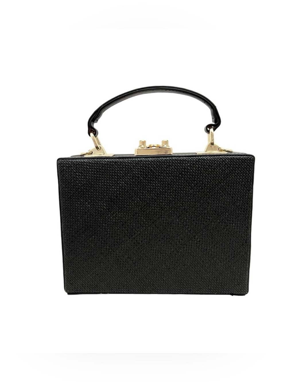 Olga Berg Georgia Black Woven Straw Box Bag NWT Gold Hardware Crossbody - Picture 4 of 8